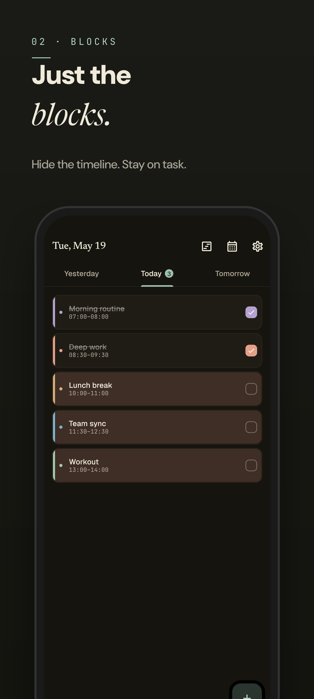 Easeline block mode - same block picker rendered in dark mode