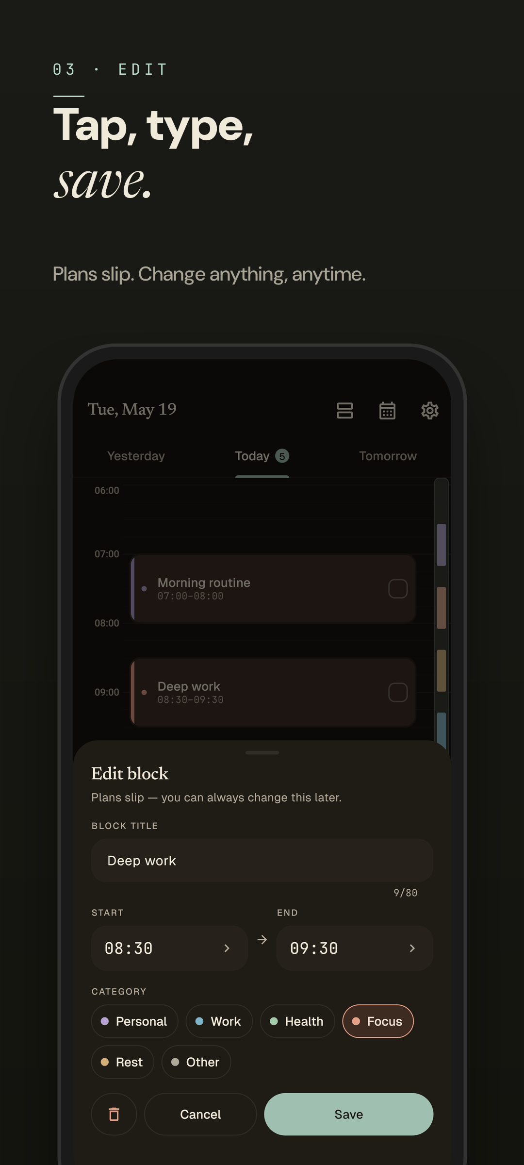 Easeline block editor - same editor rendered in dark mode
