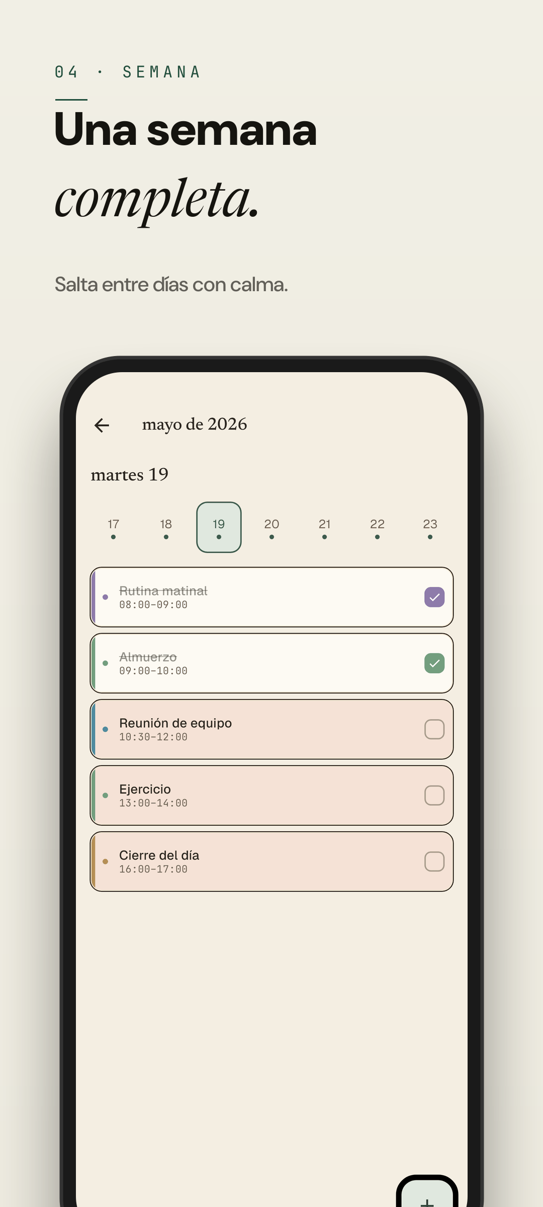 Easeline vista semanal - un vistazo a todos los días próximos como líneas compactas (tema claro)