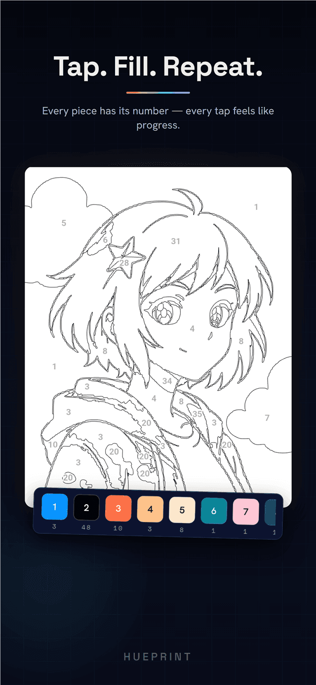 Numbered line-art template with the color palette ready to paint