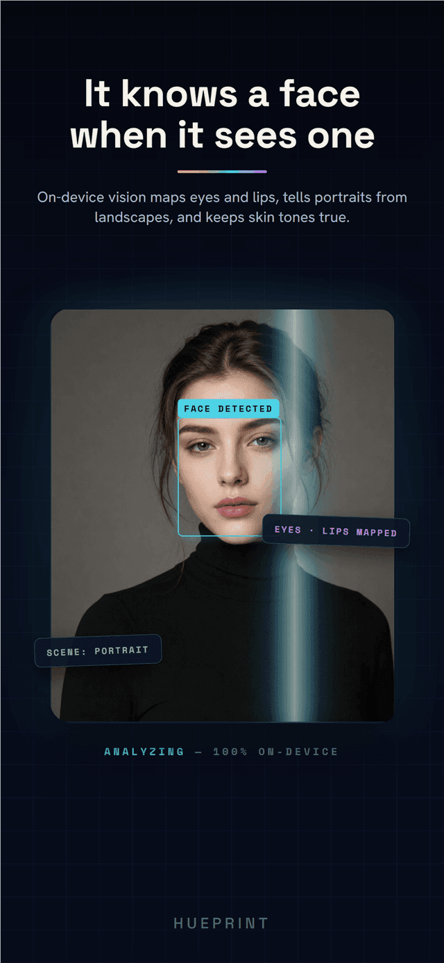 On-device vision scan detecting a face before conversion