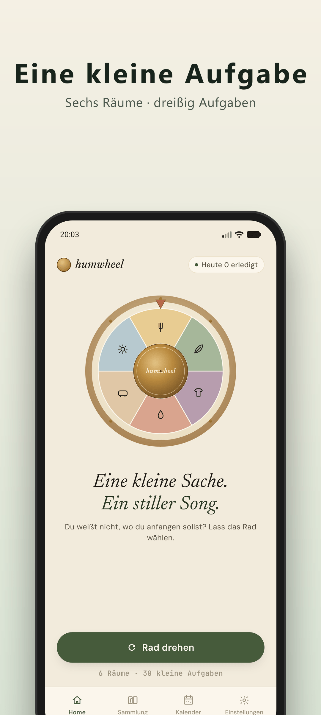 Humwheel Startbildschirm - das ADHS-Putz-Roulette bereit zum Drehen