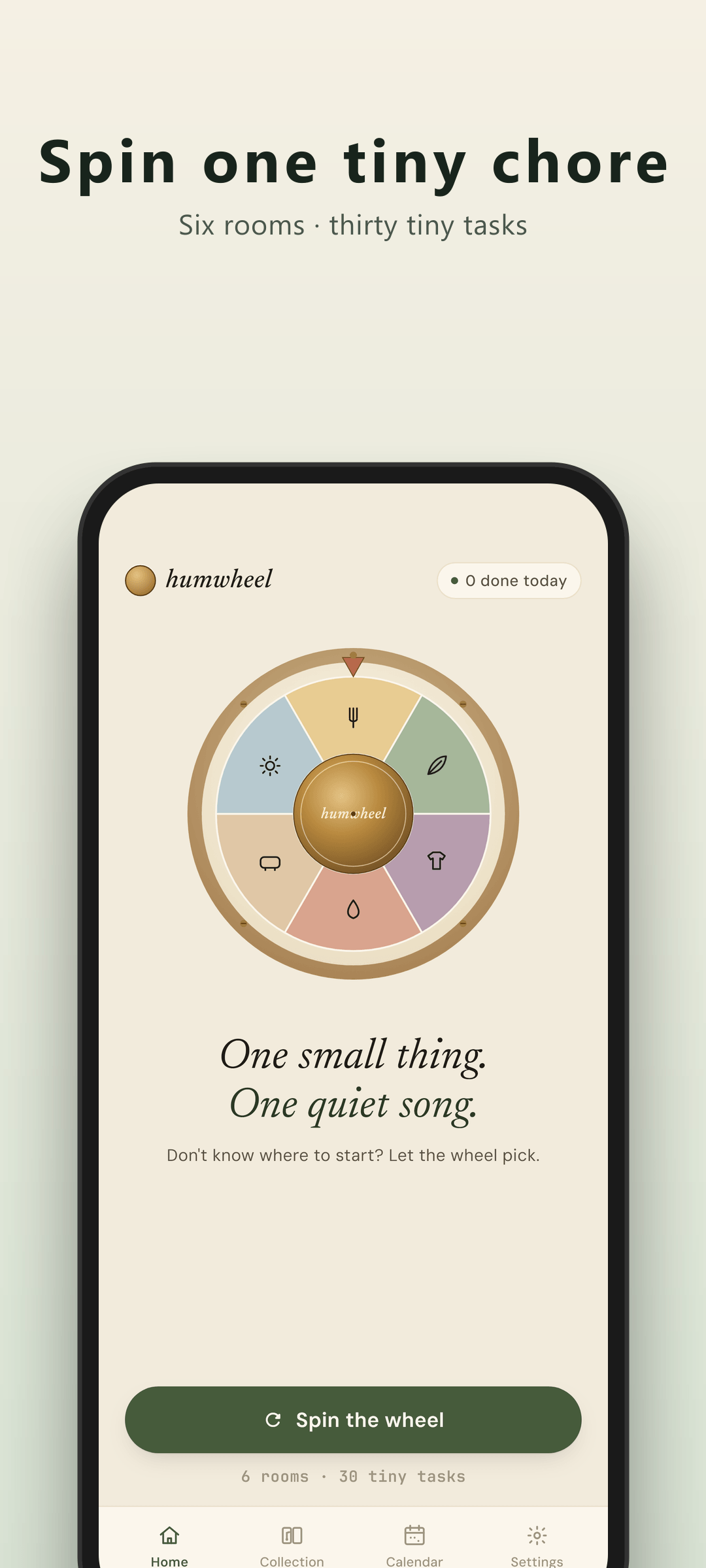 Humwheel home screen - the ADHD chore roulette wheel ready to spin