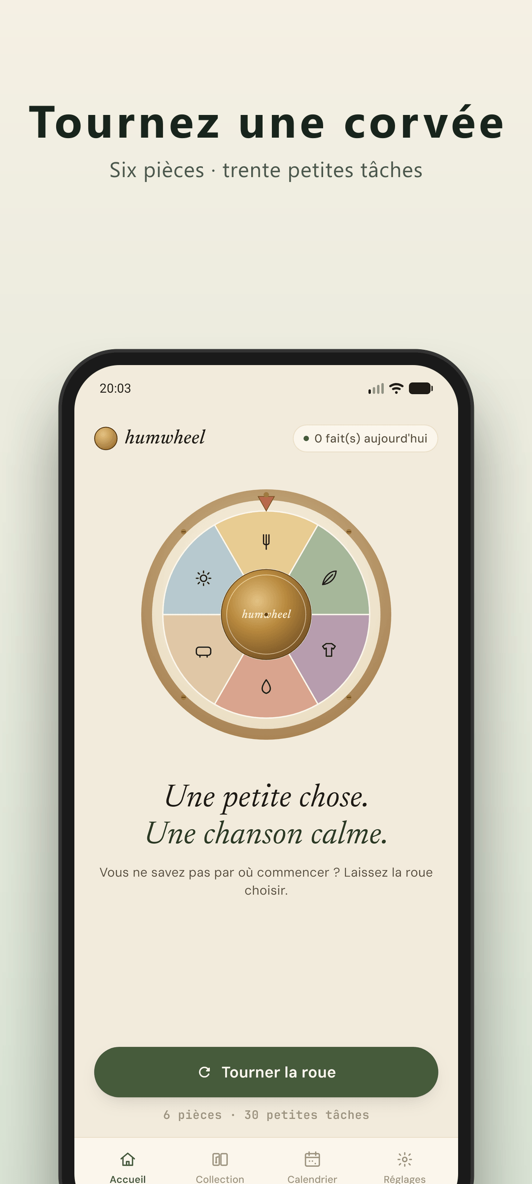 Écran d'accueil Humwheel - la roulette de ménage TDAH prête à tourner