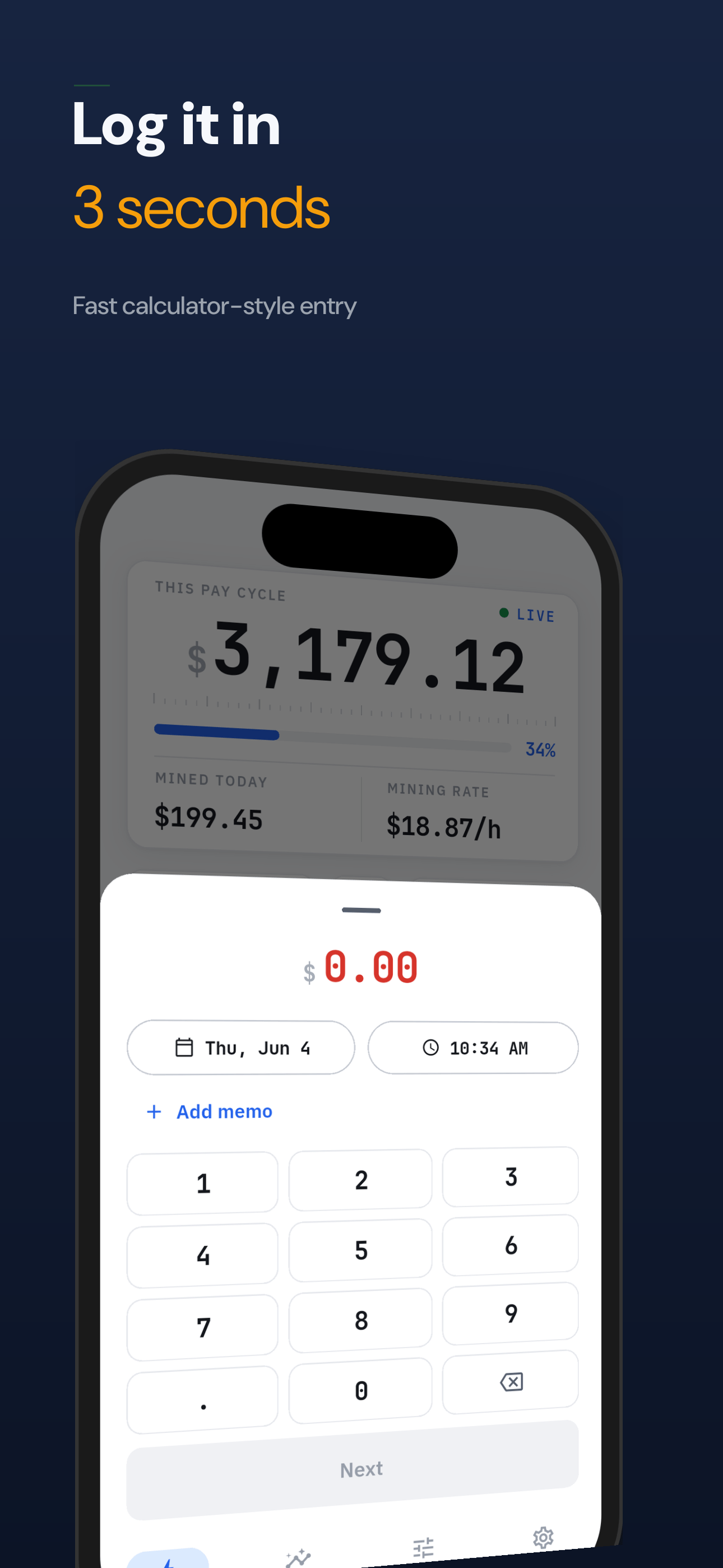 Log an expense in about three seconds