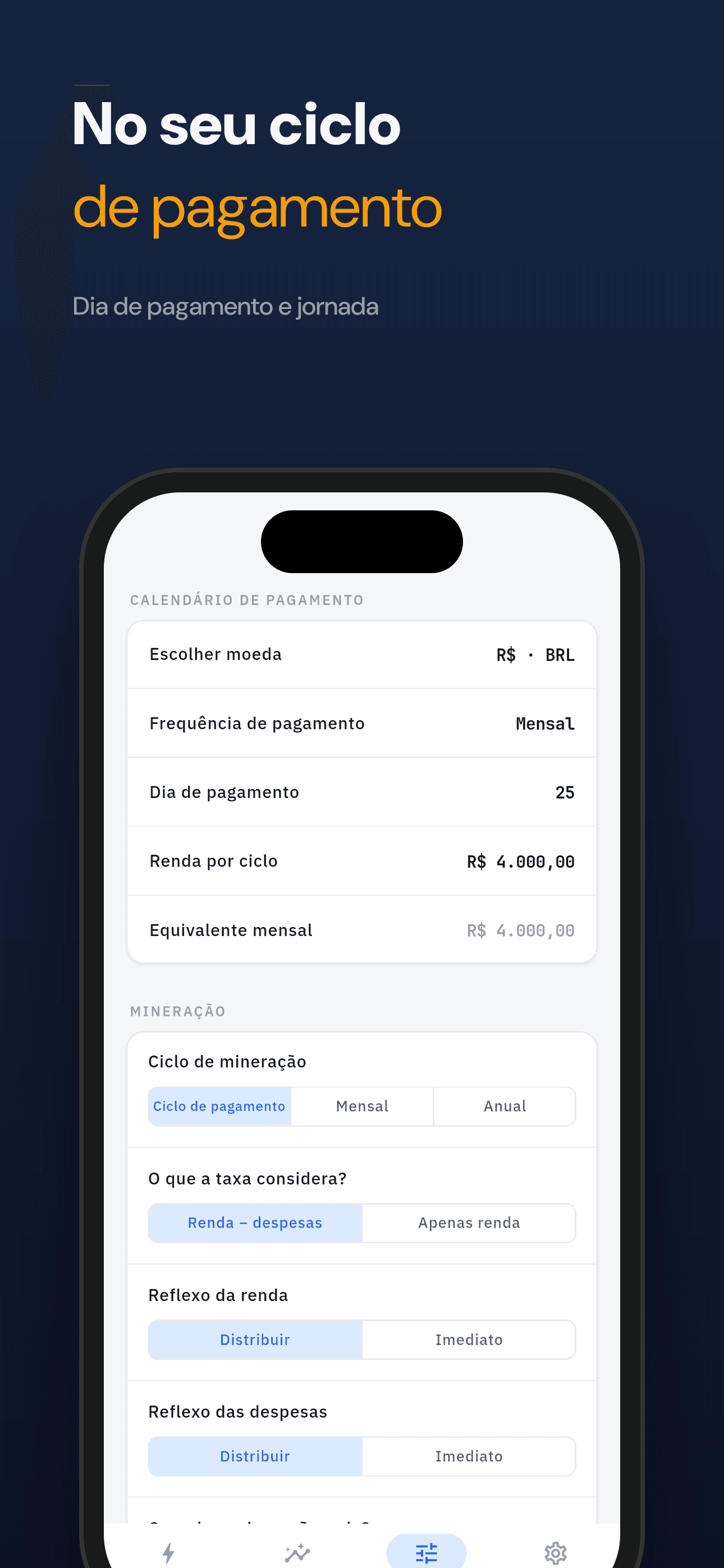 No seu ciclo de pagamento, com dia de pagamento e jornada
