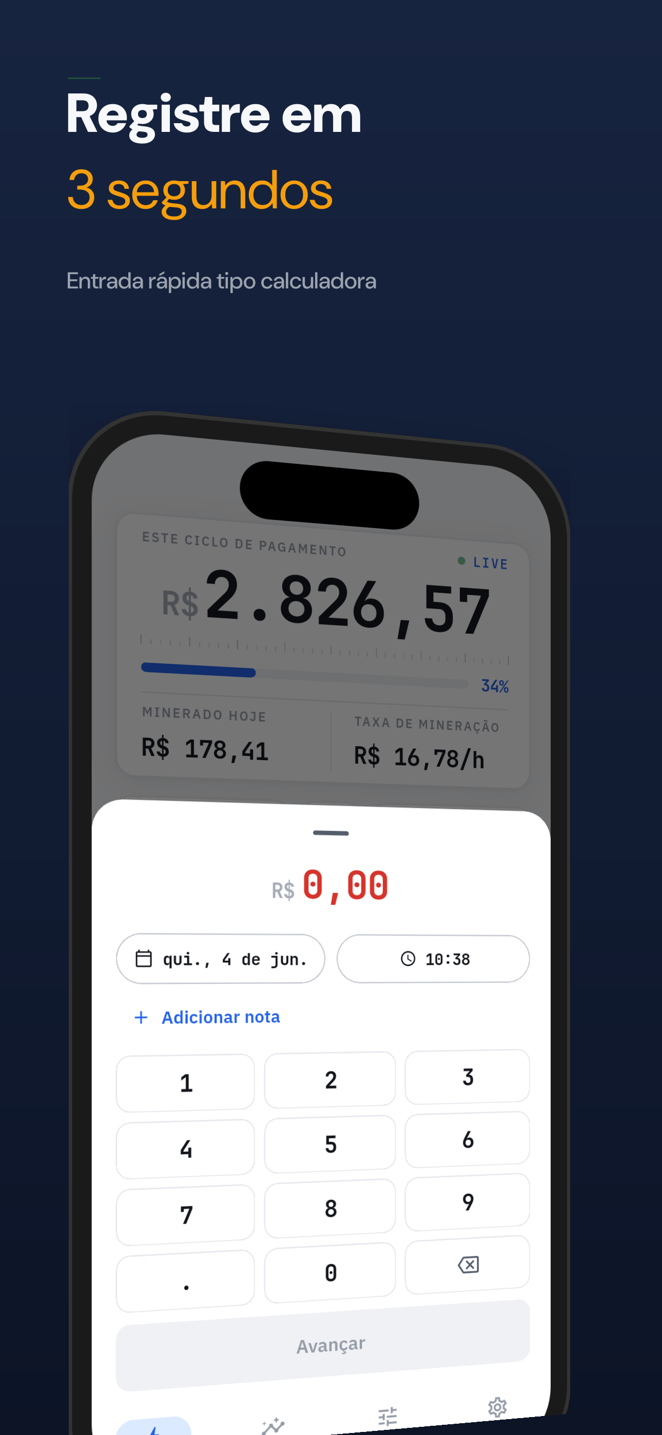 Registre um gasto em cerca de 3 segundos
