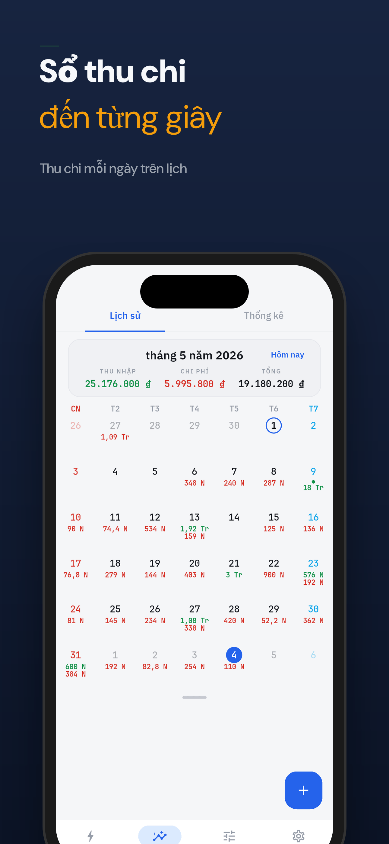 Sổ thu chi chính xác đến từng giây