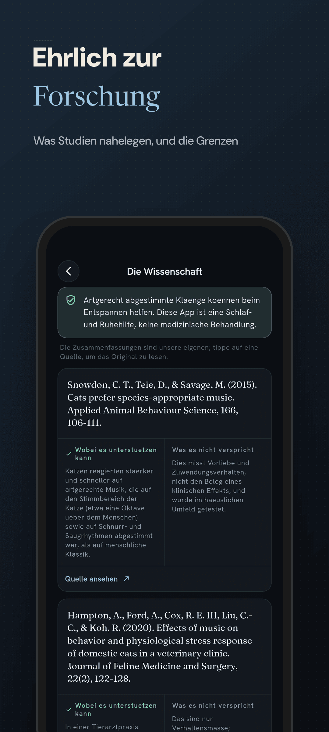 Ehrlicher Belege-Bildschirm mit Aussage und Grenzen