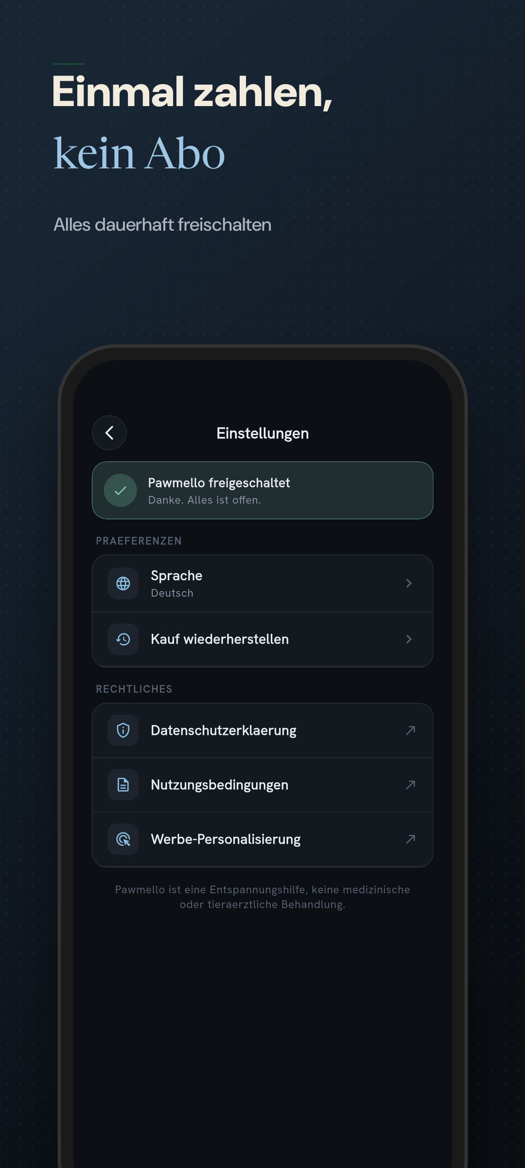 Einstellungen mit Sprache, Wiederherstellung und Rechtslinks
