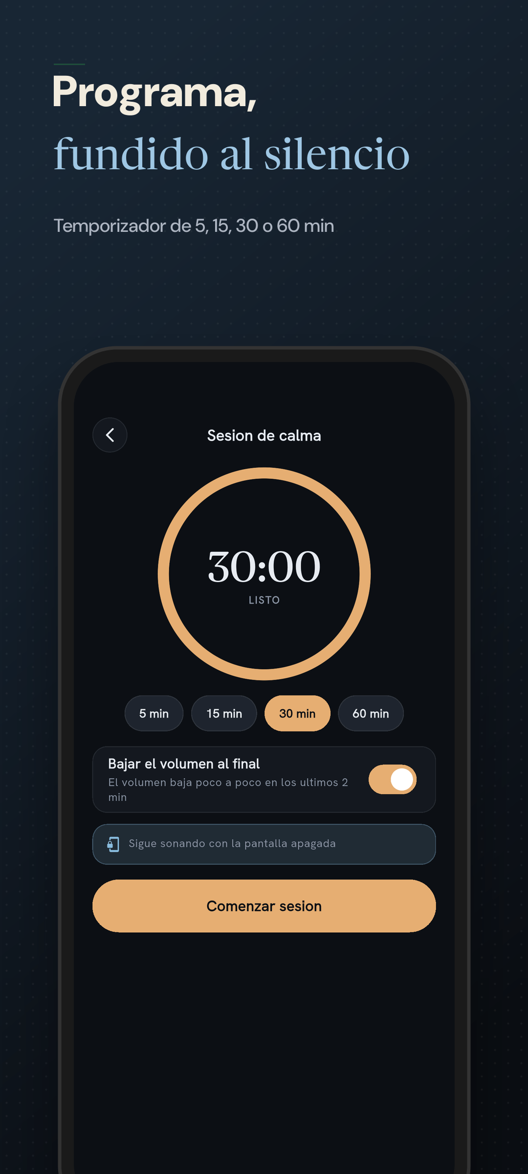 Duraciones del temporizador de 5, 15, 30 y 60 minutos