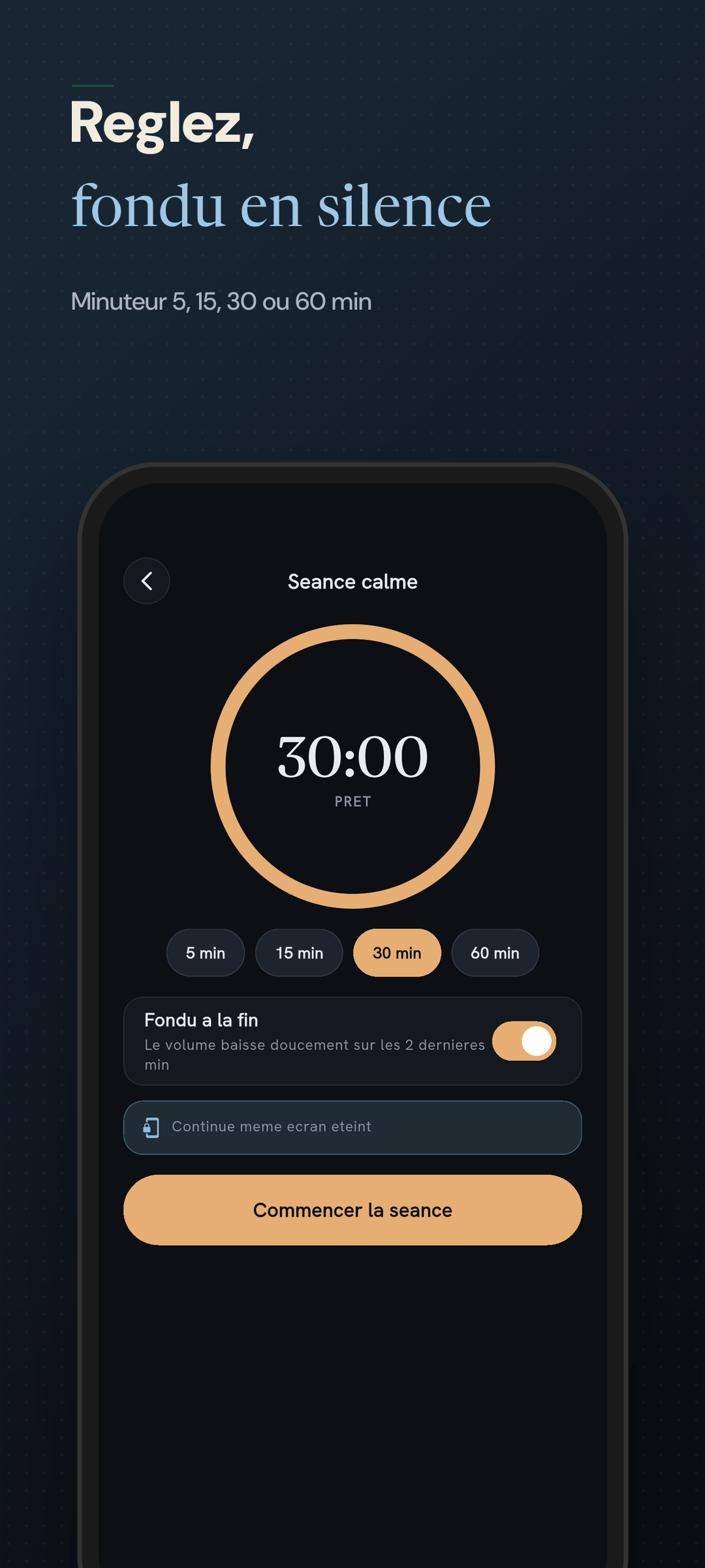Durees de minuteur de 5, 15, 30 et 60 minutes