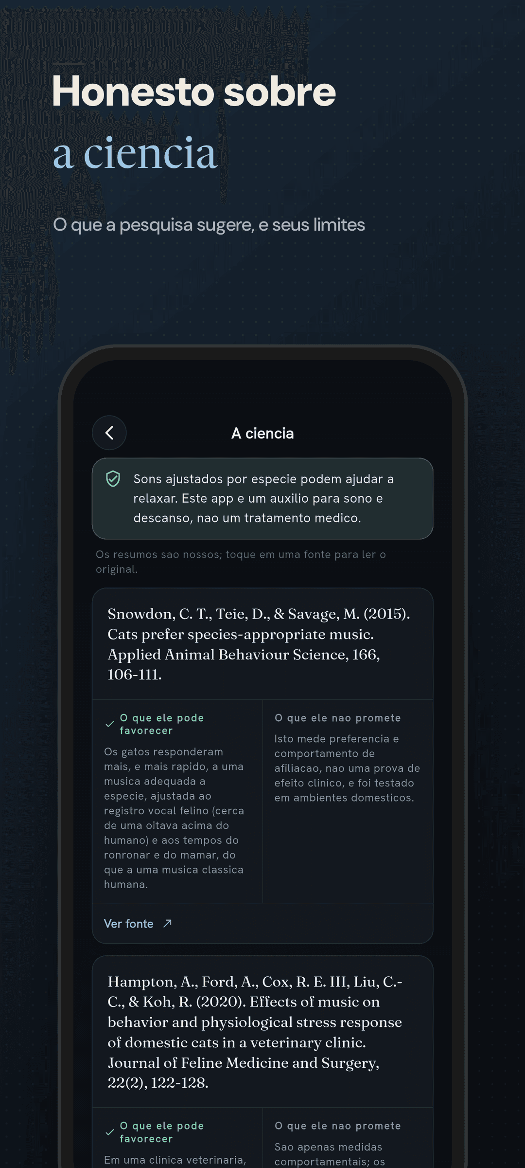 Tela de evidencias honesta com o que diz e os limites