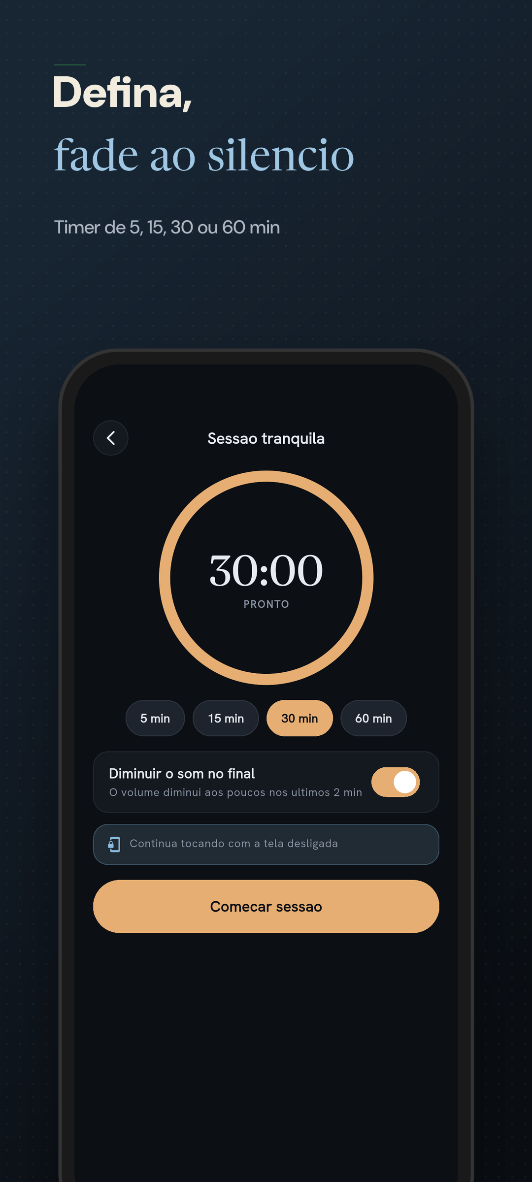 Duracoes do timer de 5, 15, 30 e 60 minutos