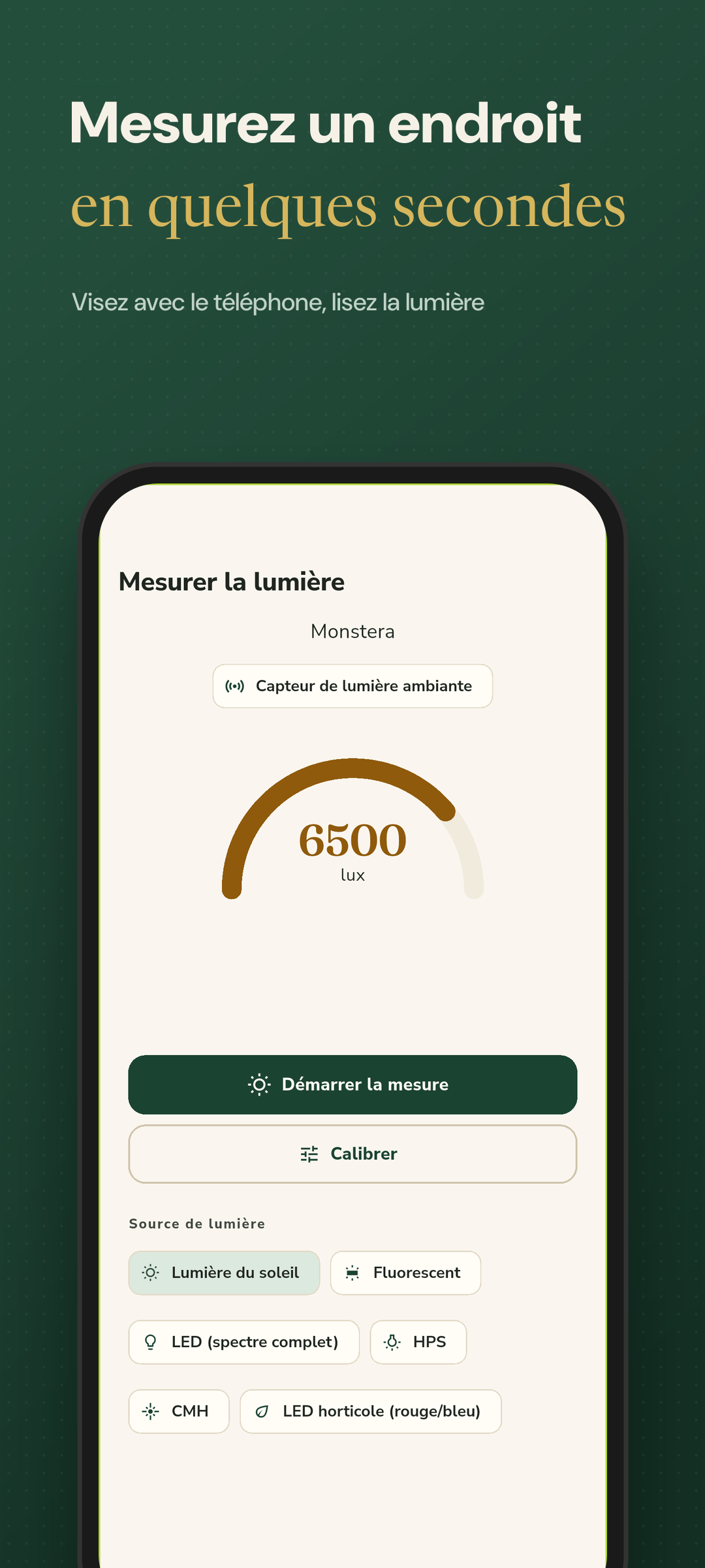 Mesure de la lumière d'un endroit avec la jauge lux en direct