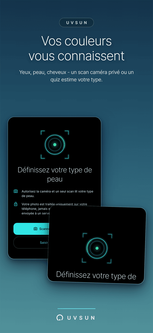 Vérification du type de peau - scan caméra privé ou quiz couleur rapide