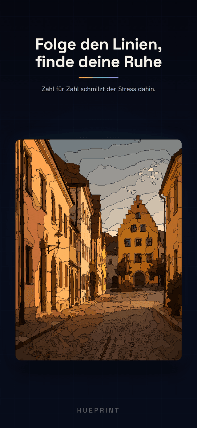 Linienbild-Vorlage einer Häuserstraße, bereit für eine ruhige Malsitzung