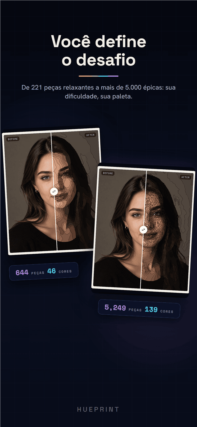 Duas conversões de retrato lado a lado - 644 peças contra 5.249 peças