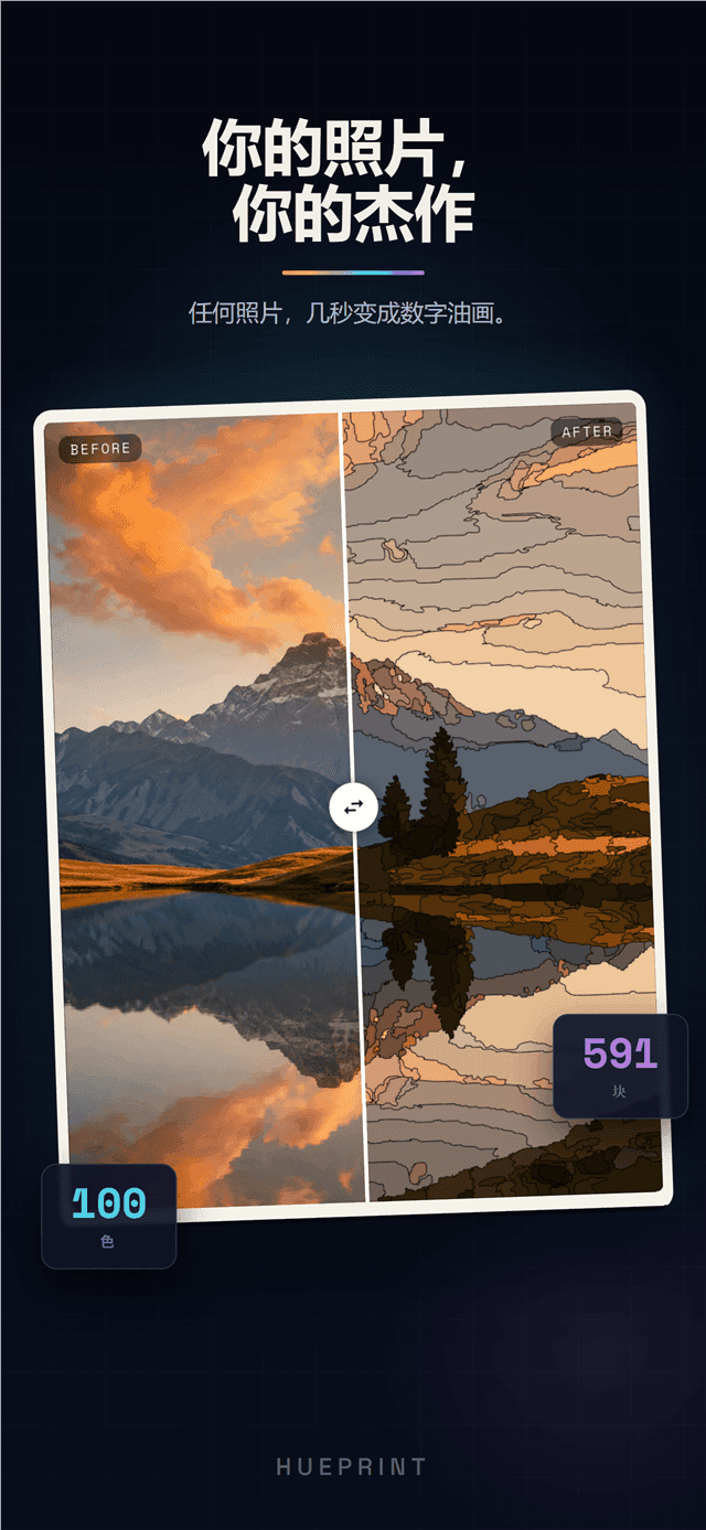 前后对比主视觉 - 夕阳湖景照片变成数字油画