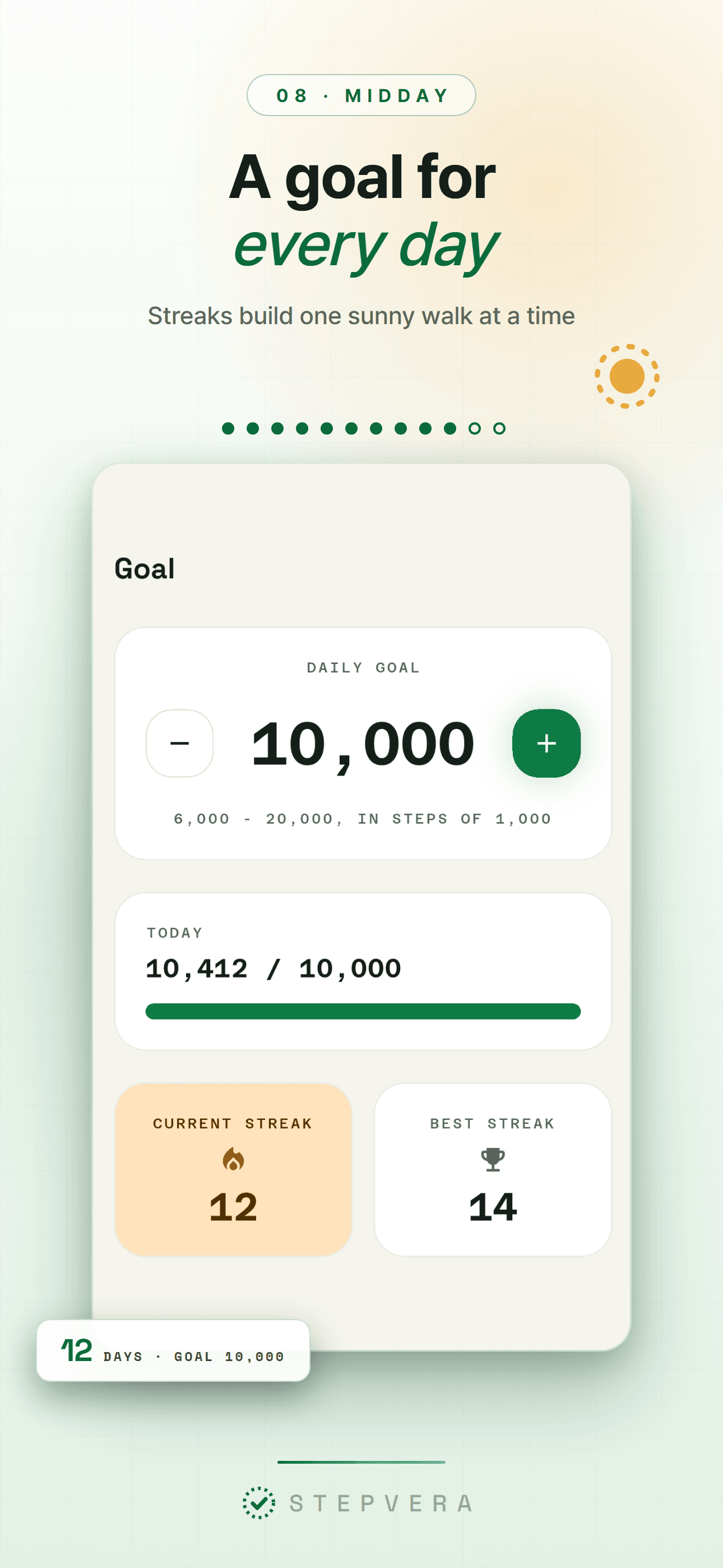 Light-theme goal screen with the daily goal and streak