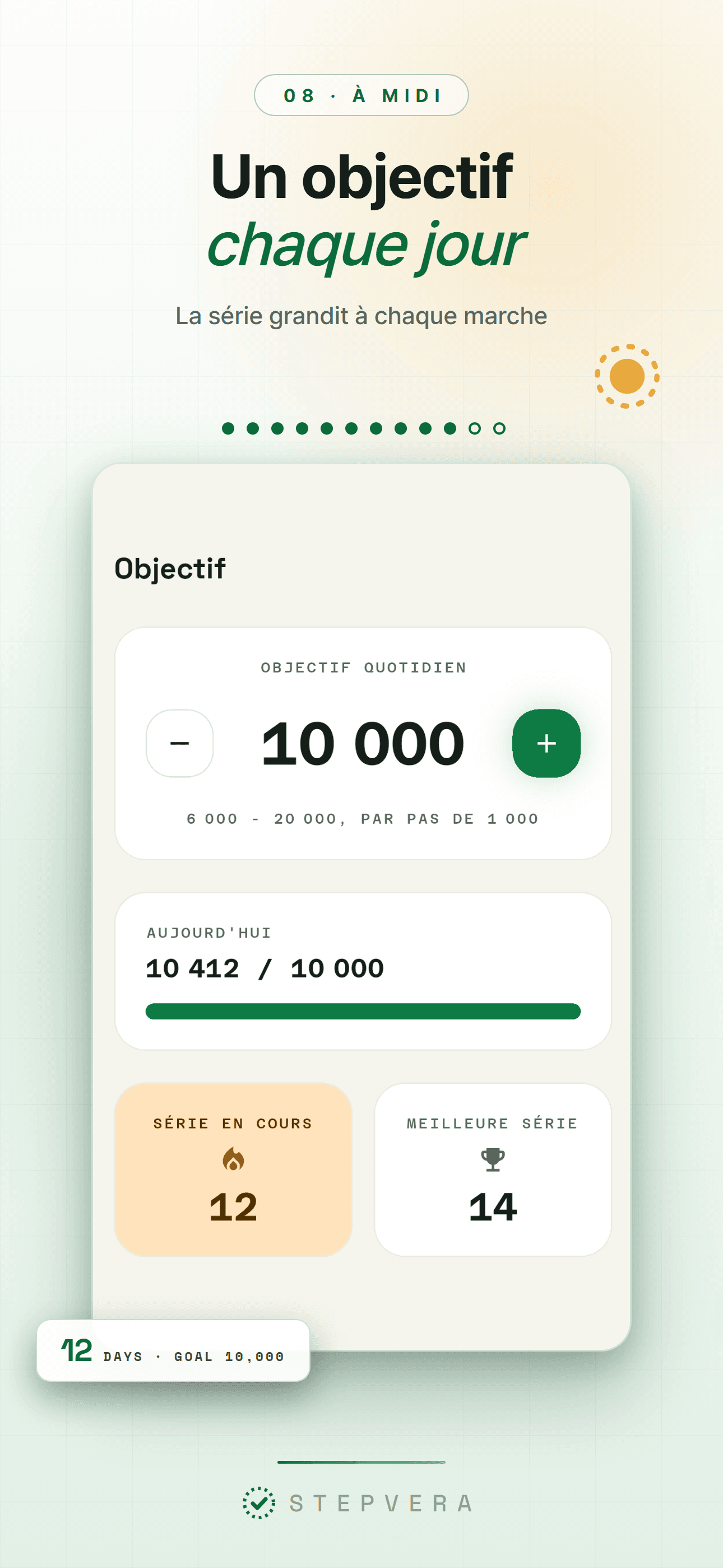 Écran d'objectif en thème clair avec l'objectif quotidien et la série