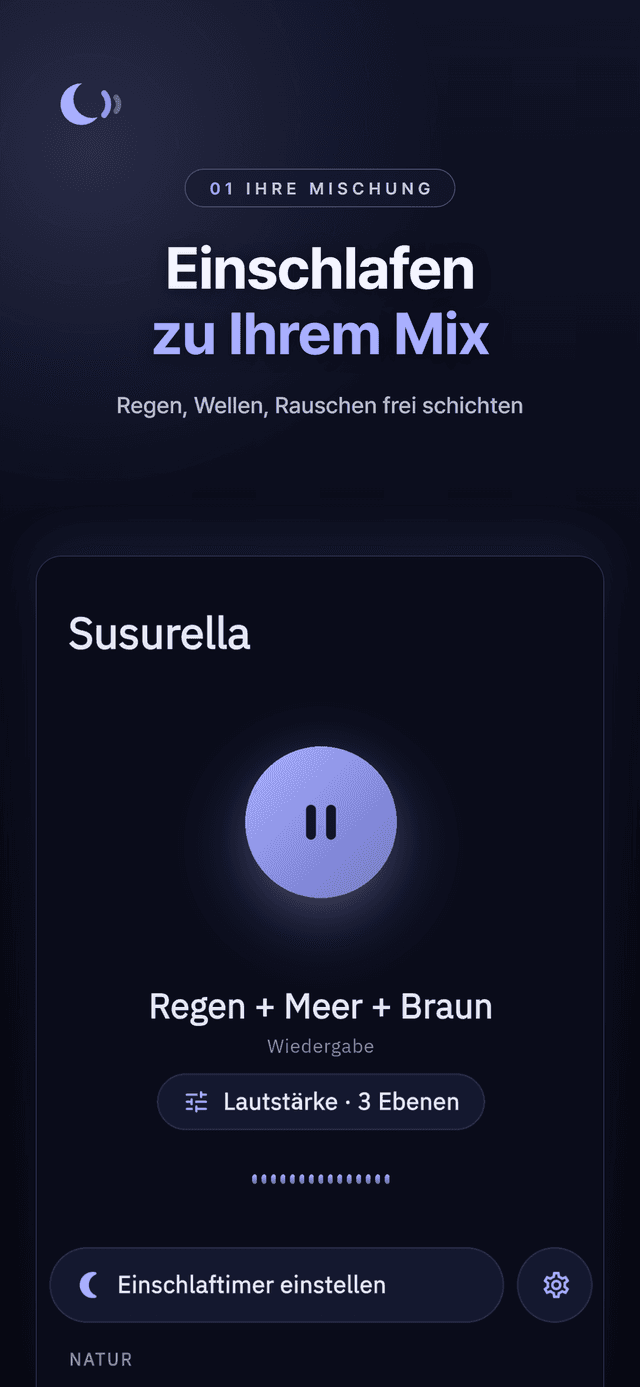 Susurella Mischer mit Regen, Meer und braunem Rauschen, die zusammen laufen