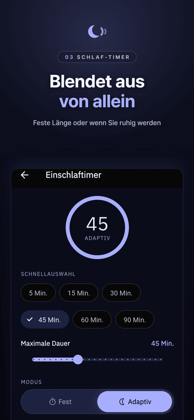 Schlaf-Timer im adaptiven Modus auf 45 Minuten gestellt