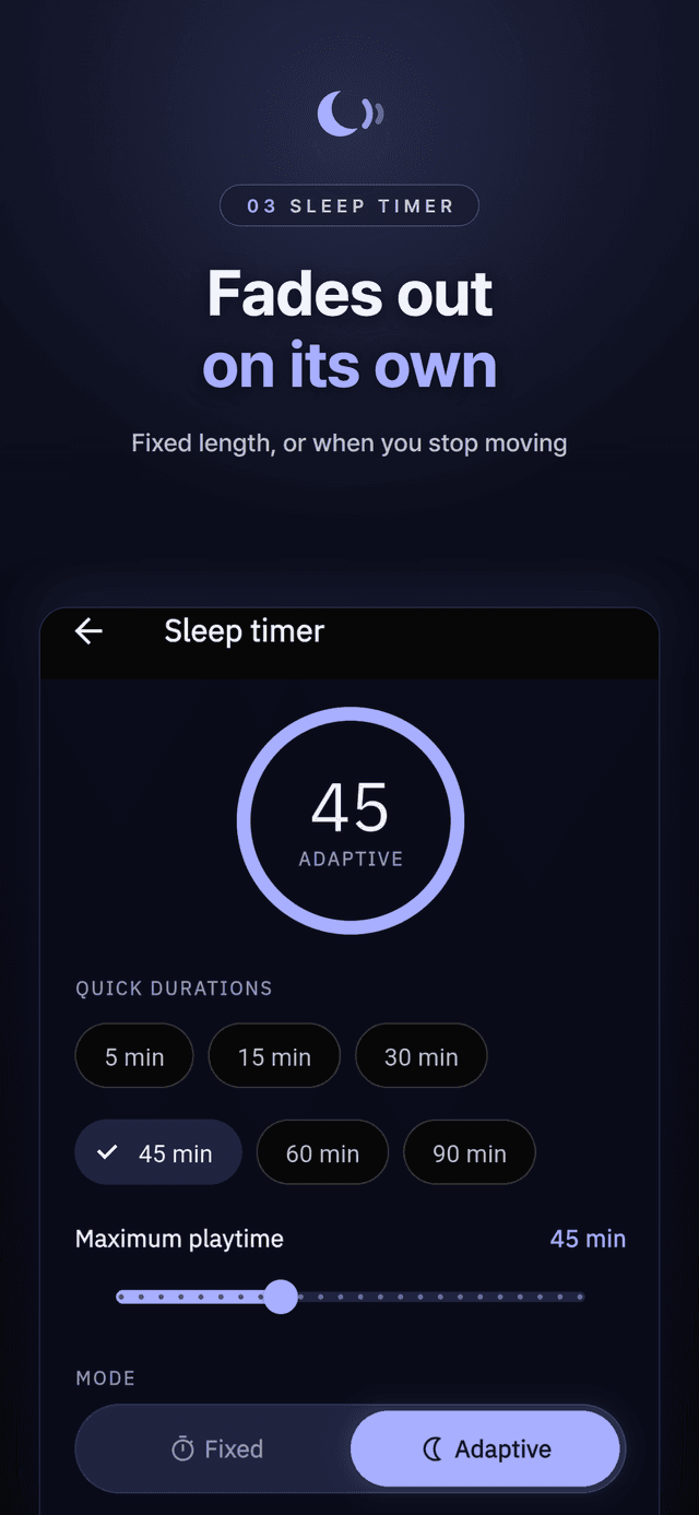 Sleep timer set to 45 minutes in adaptive mode