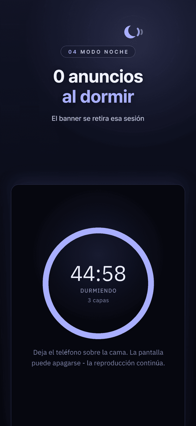 Modo noche con la cuenta atrás durante una sesión de sueño