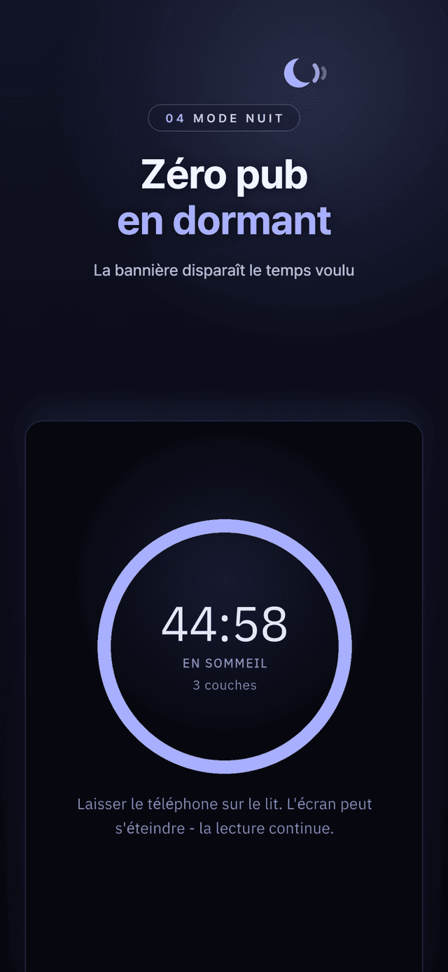 Mode nuit avec le compte à rebours pendant une session de sommeil